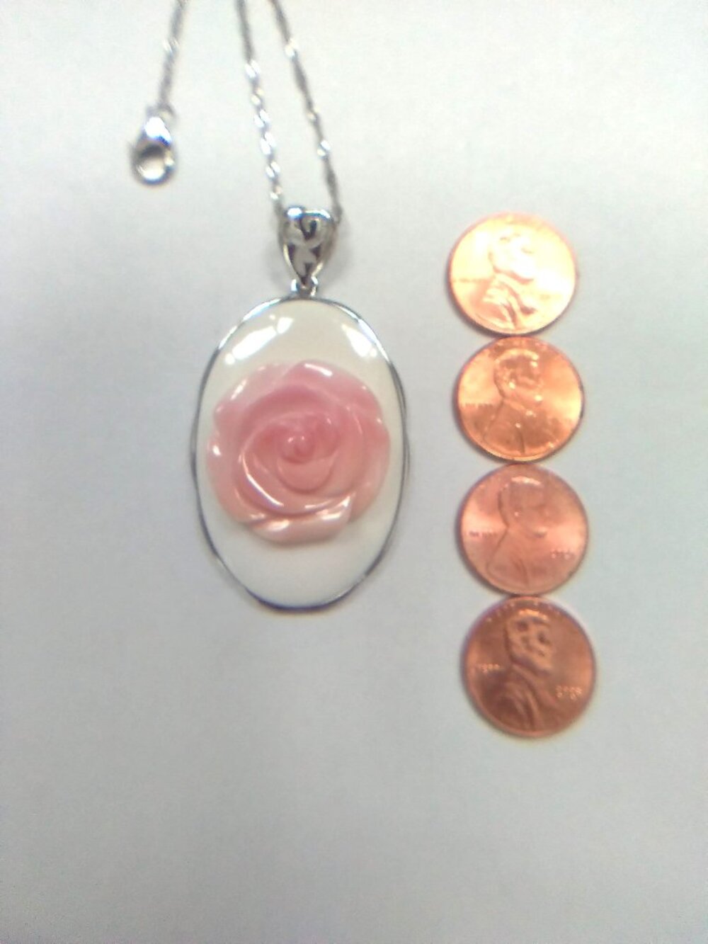 Carved Rose Conch Pendant with Chain - Picture 4 of 4